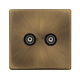 Scolmore Click Definity Complete SFAB159BK Twin Isolated Coaxial Outlet Antique Brass Screwless Black insert