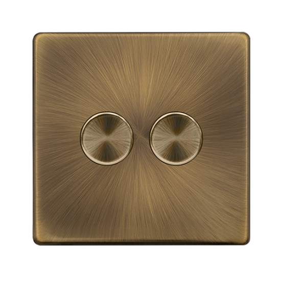 Scolmore Click Definity Complete SFAB162 Twin Gang 2 Way 100W Dimmer Switch  Antique Brass Screwless