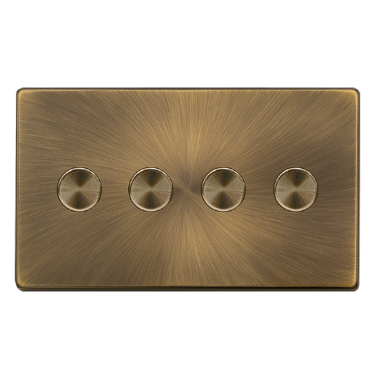 Scolmore Click Definity Complete SFAB164 Four Gang 2 Way 100W Dimmer Switch Antique Brass Screwless