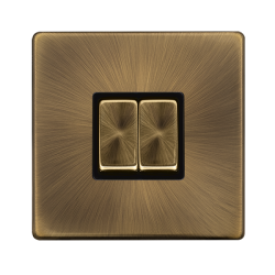 Scolmore Click Definity Complete SFAB412BK 10 Amp Ingot 2 Gang Double 2 Way Switch Antique Brass Screwless