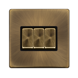 Scolmore Click Definity Complete SFAB413BK 10 Amp Ingot 3 Gang 2 Way Switch Antique Brass Screwless