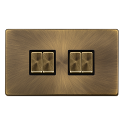 Scolmore Click Definity Complete SFAB414BK 10 Amp Ingot 4 Gang 2 Way Switch Antique Brass Screwless Black insert
