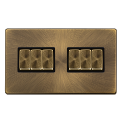 Scolmore Click Definity Complete SFAB416BK 10 Amp Ingot 6 Gang 2 Way Switch Antique Brass Screwless Black Insert