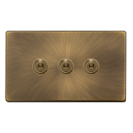 Scolmore Click Definity Complete SFAB423 10Amp 3 Gang 2 Way Toggle Switch Antique Brass Screwless