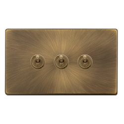 Scolmore Click Definity Complete SFAB423 10Amp 3 Gang 2 Way Toggle Switch Antique Brass Screwless