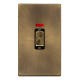 Scolmore Click Definity Complete SFAB503BK 50 Amp Ingot 2 Gang Double Pole Switch With Neon Antique Brass Screwless Black inserts