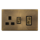Scolmore Click Definity Complete SFAB504BK 50 Amp Ingot Double Pole Switch With 13 Amp Double Pole Socket Antique Brass Screwless Black Insert