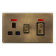 Scolmore Click Definity Complete SFAB505BK 50 Amp Ingot Double Pole Switch With 13 Amp Double Pole Socket Antique Brass Screwless Black insert