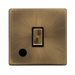 Scolmore Click Definity Complete SFAB522BK 20 Amp Ingot Double Pole Switch With Flex Outlet Antique Brass Screwless Black Insert