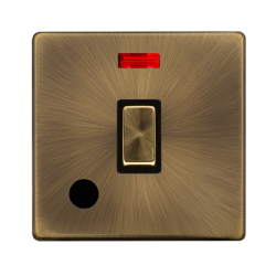 Scolmore Click Definity Complete SFAB523BK 20 Amp Ingot Double Pole Switch With Neon And Flex Outlet Antique Brass Screwless Black Insert