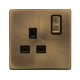 Scolmore Click Definity Complete SFAB535BK 13 Amp Ingot 1 Gang Double Pole Switched Socket Antique Brass Screwless Black Insert