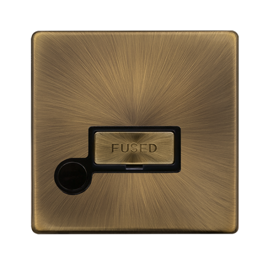 Scolmore Click Definity Complete SFAB550BK 13 Amp Ingot Fused Connection Unit With Optional Flex Outlet Antique Brass Screwless Black Insert