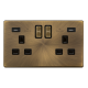 Scolmore Click Definity Complete SFAB580BK 13 Amp Ingot 2 Gang Switched Socket With 2.1A USB Outlet Antique Brass Screwless Black Inserts