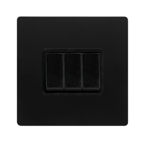 10AX INGOT 3 GANG 2 WAY SWITCH - MATT BLACK COVER
