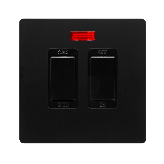 20A SINK / BATH SWITCH WITH NEON - MATT BLACK COVE