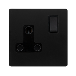 15A ROUND PIN SWITCHED SOCKET - MATT BLACK COVER P