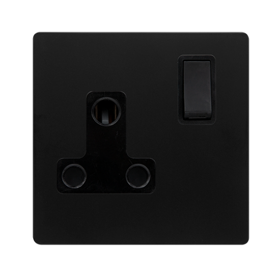 15A ROUND PIN SWITCHED SOCKET - MATT BLACK COVER P