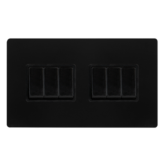 10AX INGOT 6 GANG 2 WAY SWITCH - MATT BLACK COVER