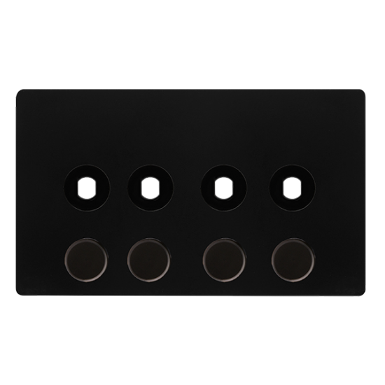 4 GANG UNFURNISHED DIMMER PLATE & KNOBS - MATT BLA