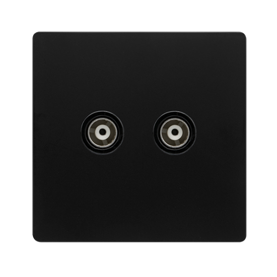 TWIN ISOLATED COAXIAL OUTLET -  MATT BLACK COVER P