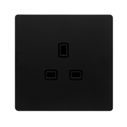 13A 1 GANG UNSWITCHED SOCKET - MATT BLACK COVER PL