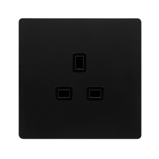13A 1 GANG UNSWITCHED SOCKET - MATT BLACK COVER PL