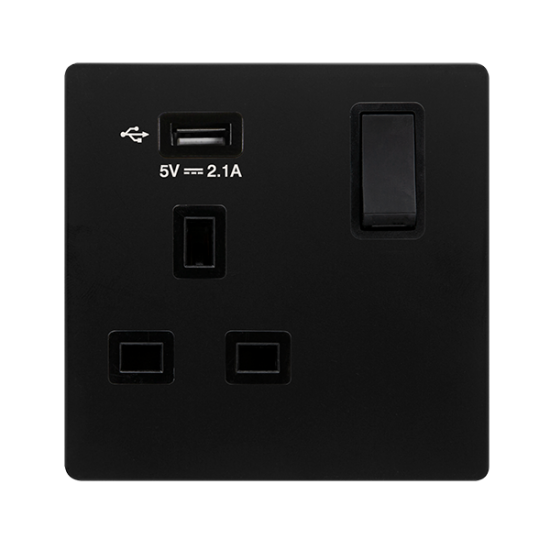 13A INGOT 1 GANG SWITCHED SOCKET WITH 2.1A USB OUT