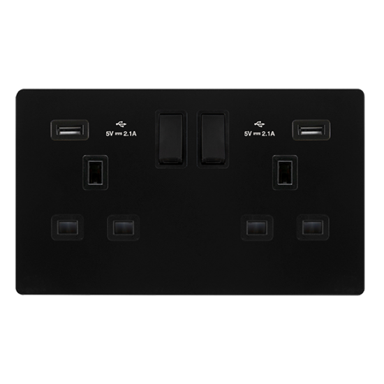 13A INGOT 2 GANG SWITCHED SOCKET WITH 2.1A USB OUT