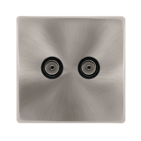 TWIN NON-ISOLATED COAXIAL OUTLET - BRUSHED STEEL C
