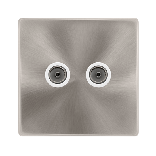 TWIN NON-ISOLATED COAXIAL OUTLET - BRUSHED STEEL C