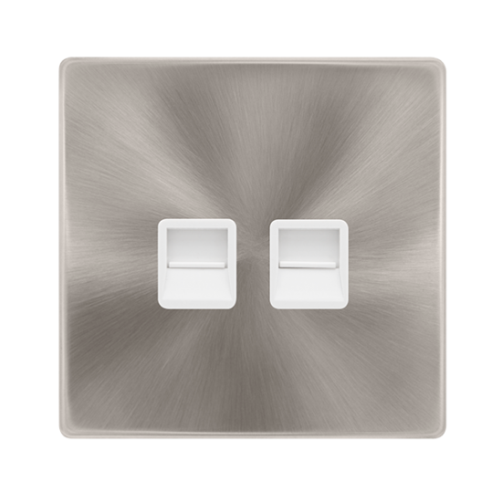 TWIN TELEPHONE MASTER OUTLET - BRUSHED STEEL COVER