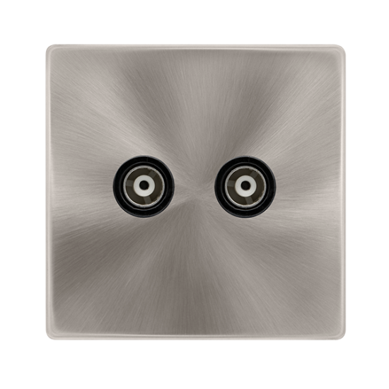 TWIN ISOLATED COAXIAL OUTLET - BRUSHED STEEL COVER