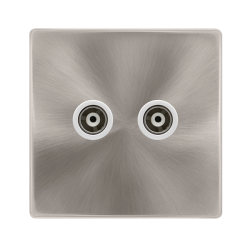 TWIN ISOLATED COAXIAL OUTLET - BRUSHED STEEL COVER