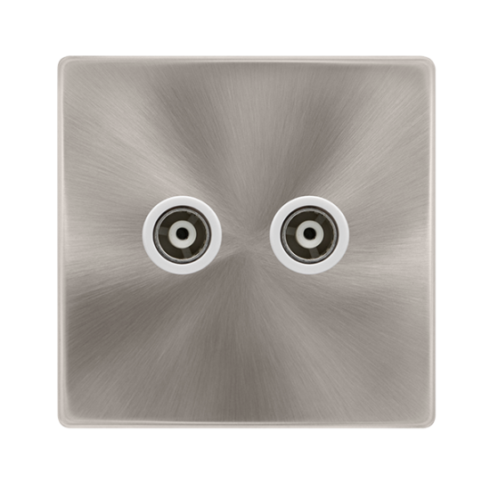 TWIN ISOLATED COAXIAL OUTLET - BRUSHED STEEL COVER