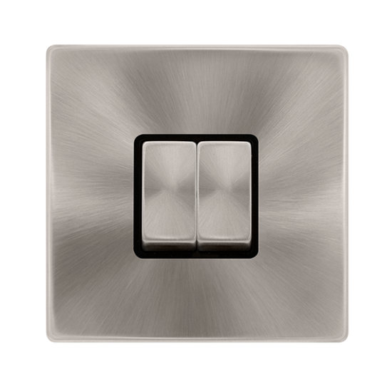 10AX INGOT 2 GANG 2 WAY SWITCH - BRUSHED STEEL COV