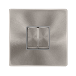 10AX INGOT 2 GANG 2 WAY SWITCH - BRUSHED STEEL COV