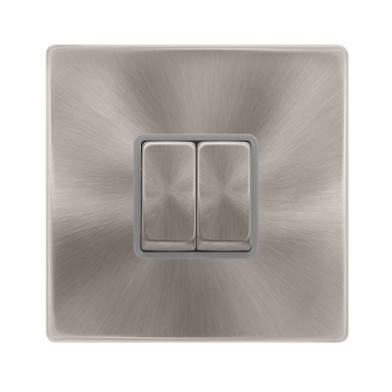 10AX INGOT 2 GANG 2 WAY SWITCH - BRUSHED STEEL COV