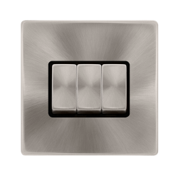 10AX INGOT 3 GANG 2 WAY SWITCH - BRUSHED STEEL COV