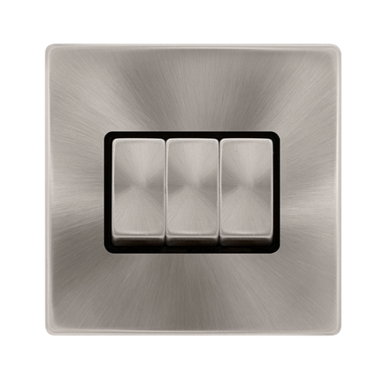 10AX INGOT 3 GANG 2 WAY SWITCH - BRUSHED STEEL COV