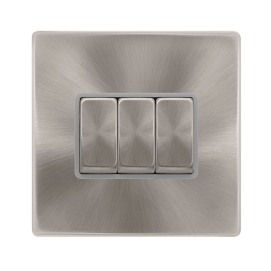 10AX INGOT 3 GANG 2 WAY SWITCH - BRUSHED STEEL COV