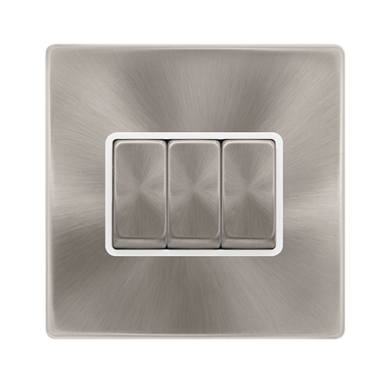 10AX INGOT 3 GANG 2 WAY SWITCH - BRUSHED STEEL COV