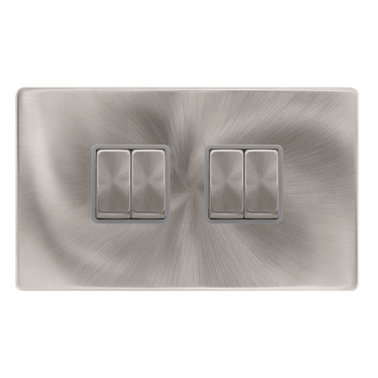 10AX INGOT 4 GANG 2 WAY SWITCH - BRUSHED STEEL COV