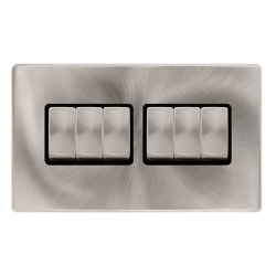 10AX INGOT 6 GANG 2 WAY SWITCH - BRUSHED STEEL COV