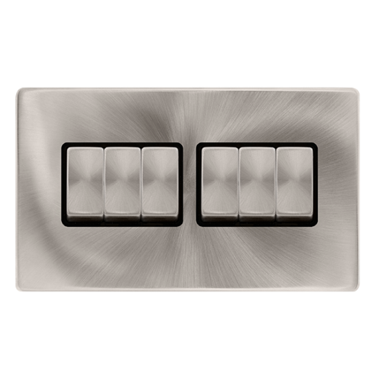 10AX INGOT 6 GANG 2 WAY SWITCH - BRUSHED STEEL COV