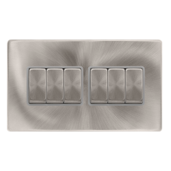 10AX INGOT 6 GANG 2 WAY SWITCH - BRUSHED STEEL COV