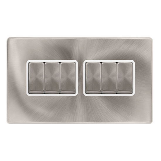 10AX INGOT 6 GANG 2 WAY SWITCH - BRUSHED STEEL COV