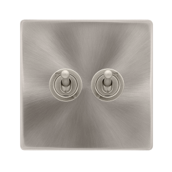 10AX 2 GANG 2 WAY TOGGLE SWITCH - BRUSHED STEEL