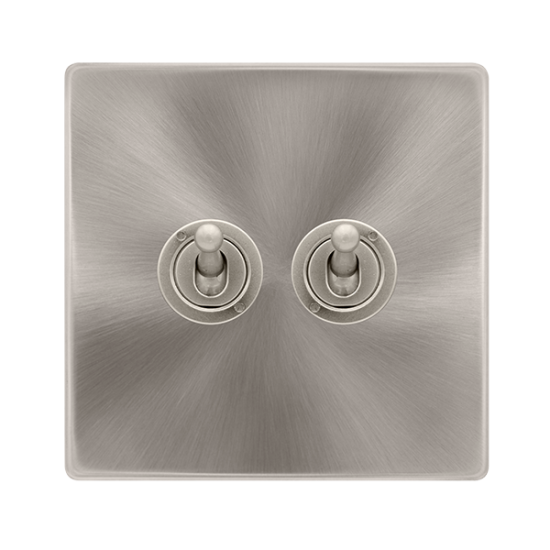 10AX 2 GANG 2 WAY TOGGLE SWITCH - BRUSHED STEEL