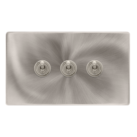 10AX 3 GANG 2 WAY TOGGLE SWITCH - BRUSHED STEEL