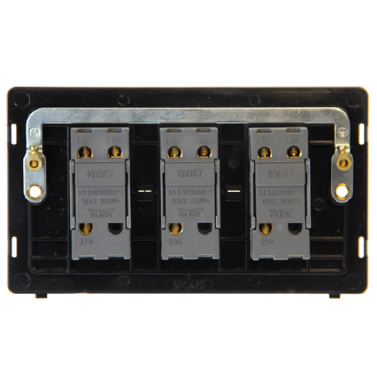 10AX 3 GANG 2 WAY TOGGLE SWITCH - BRUSHED STEEL